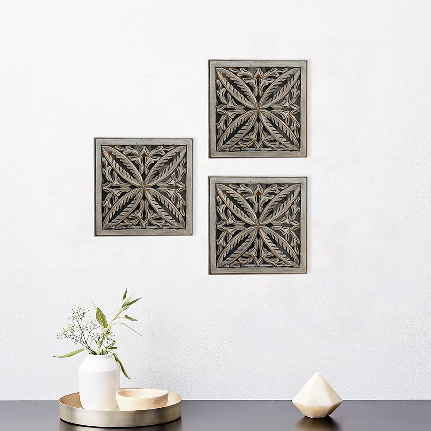 Wooden Carved Wall Panel, Set of 3 (GD2023A)
