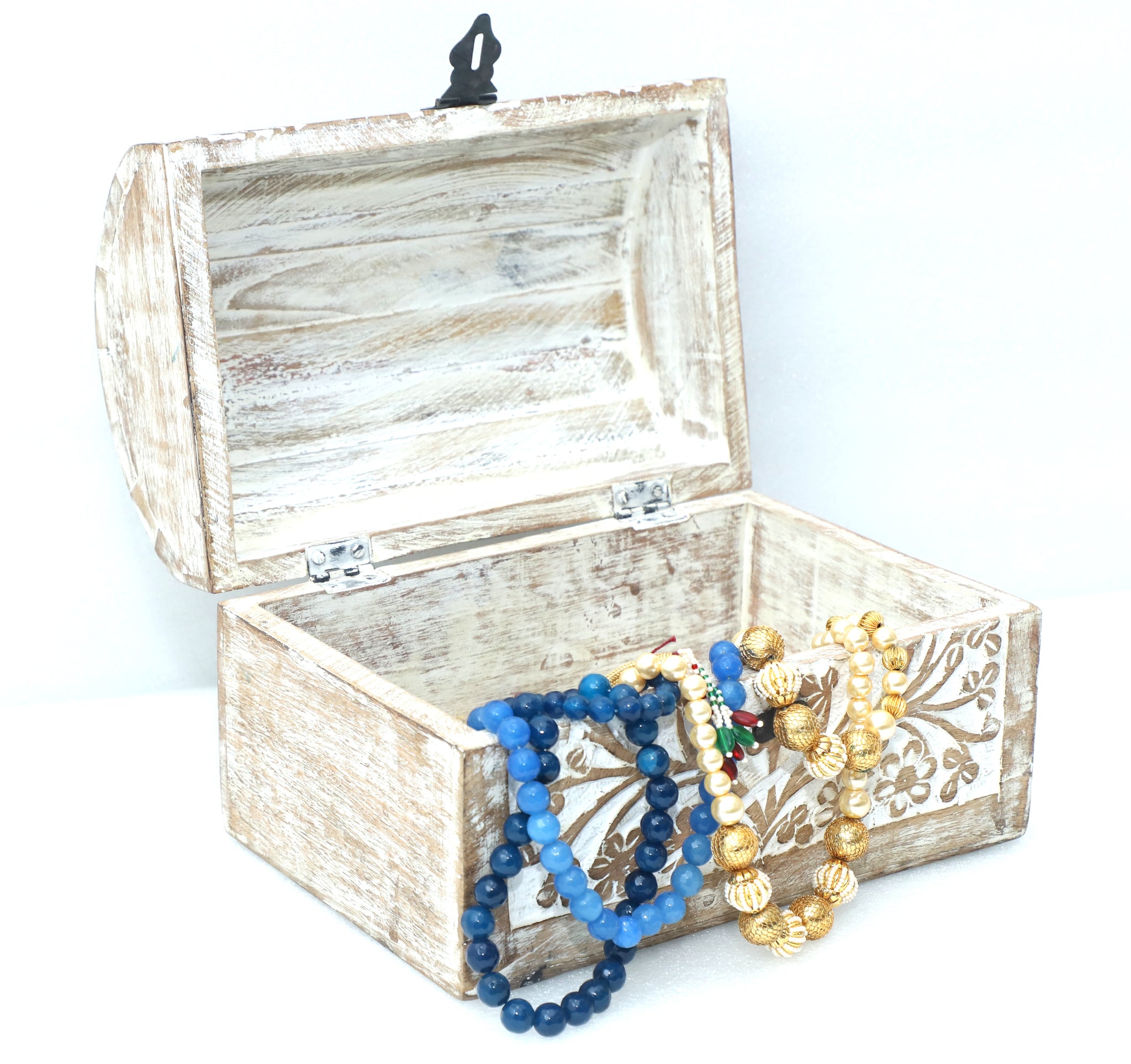 Wooden Carved half round jewellery box