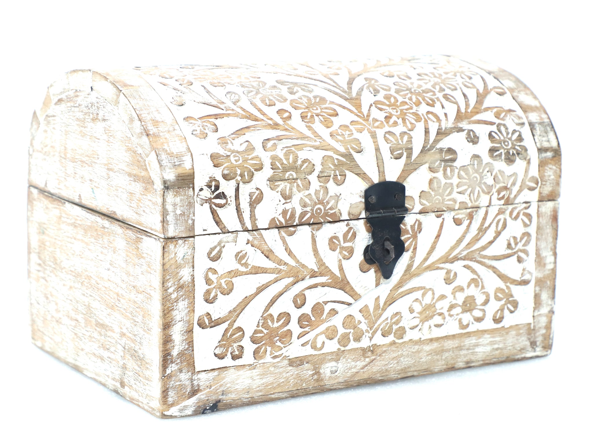 Wooden Carved half round jewellery box
