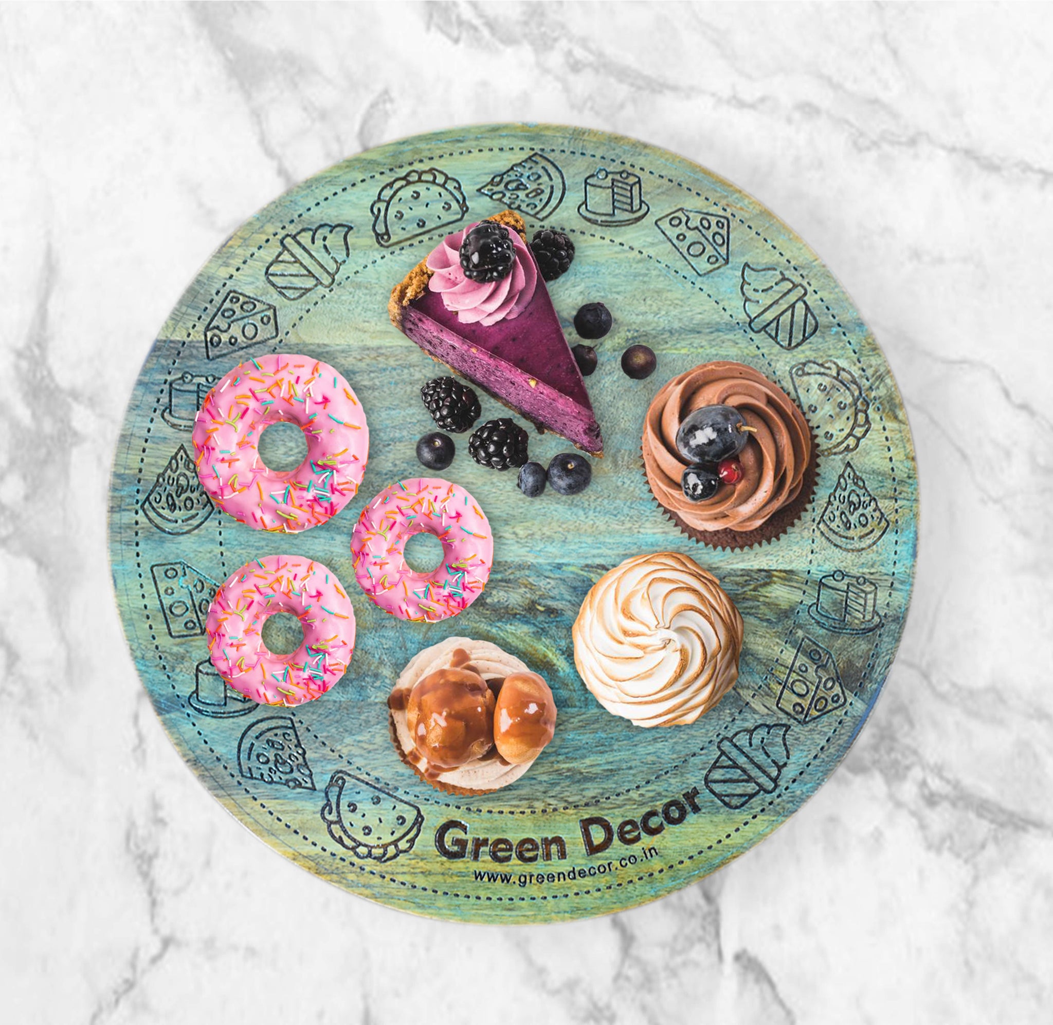 Wooden Engraved Revolving Cake Stand / Lazy Susan - Minimalist (GD2279)