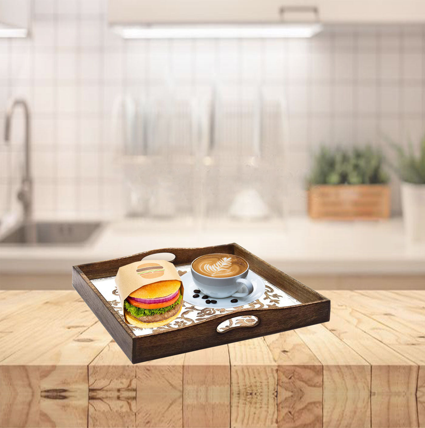 Wooden Carved Floral Tray (GD1290)