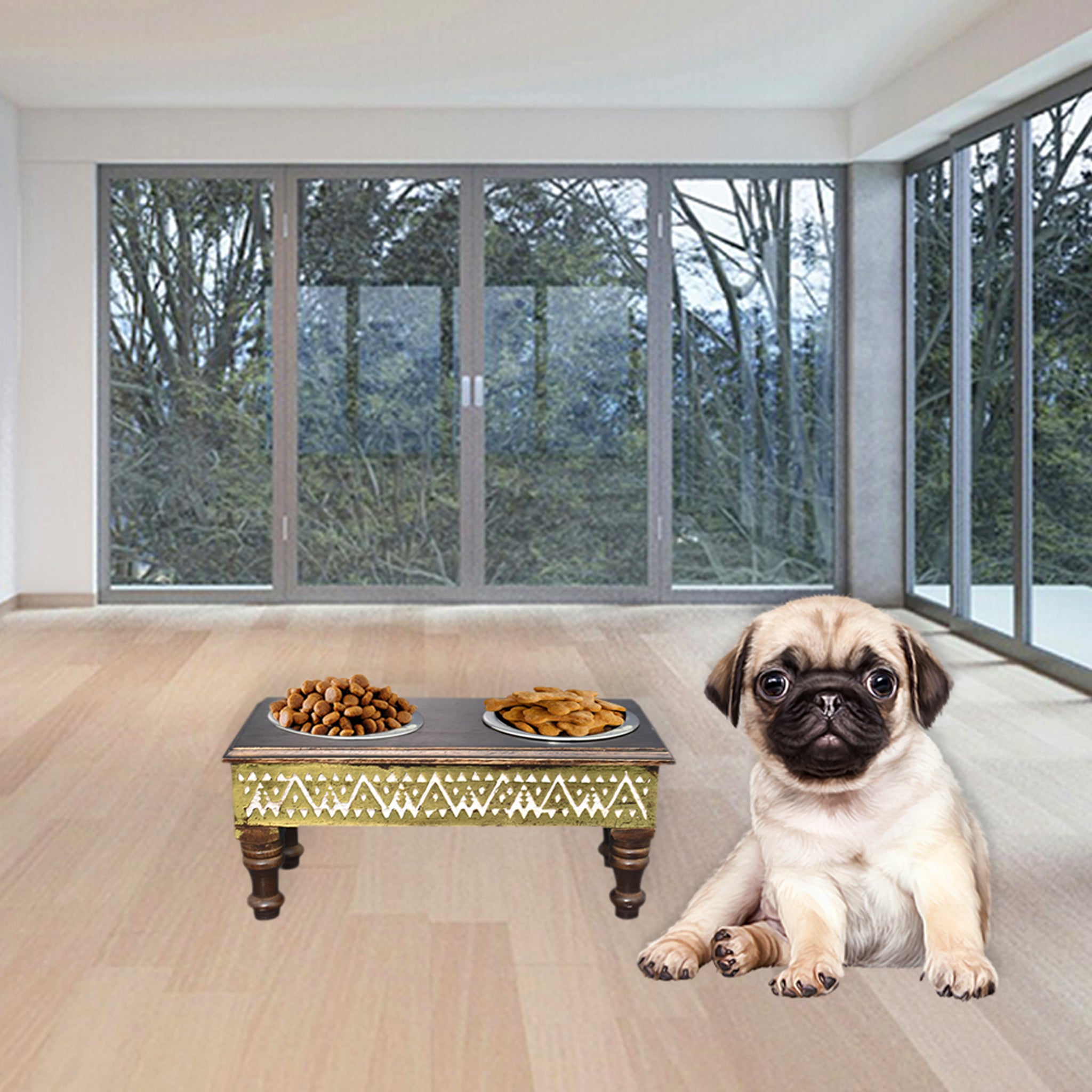 Wooden Carved Pet Feeder (GD2066)