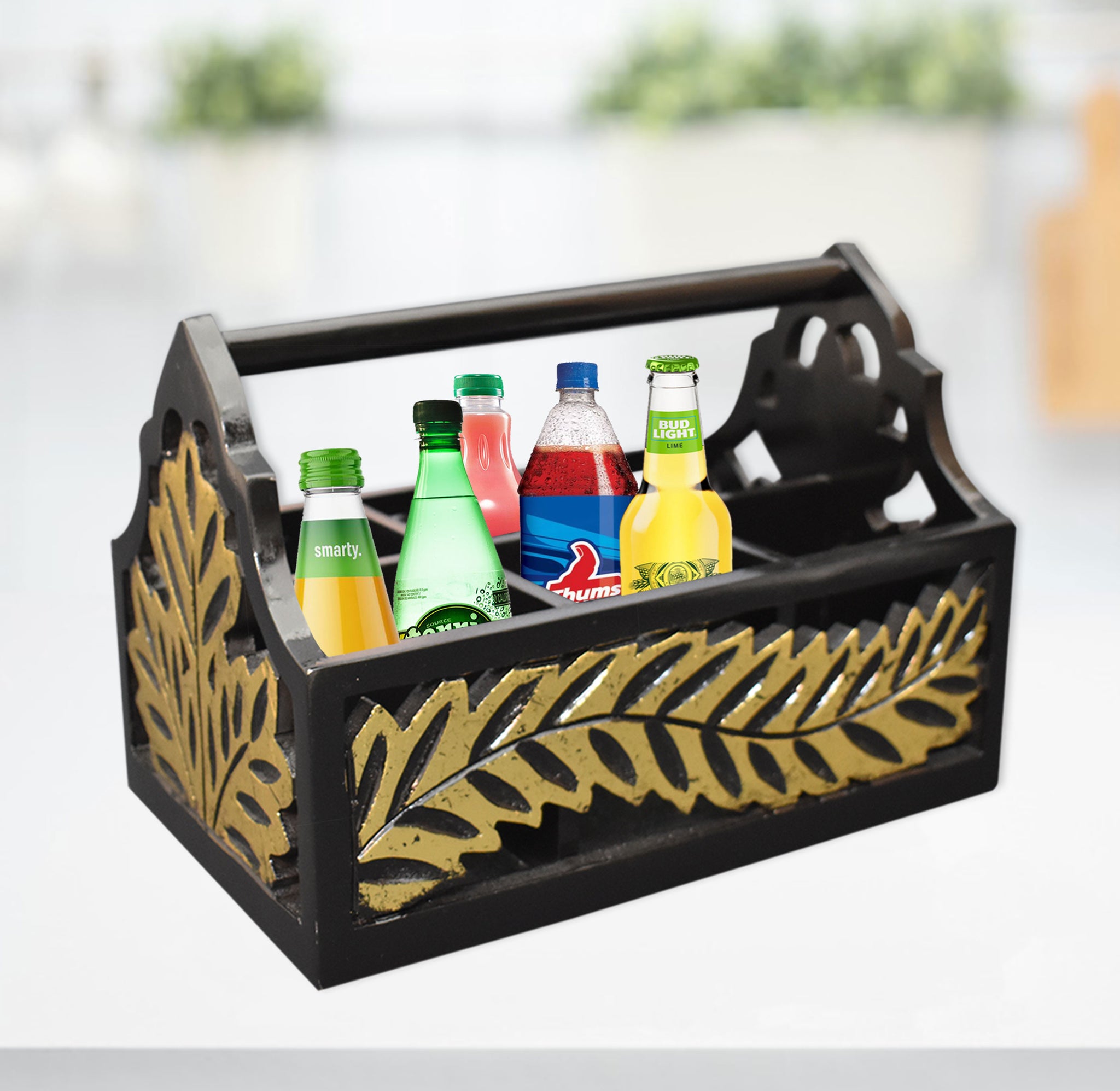 Wooden Handcrafted, Carved Bottle Caddy (GD2294)