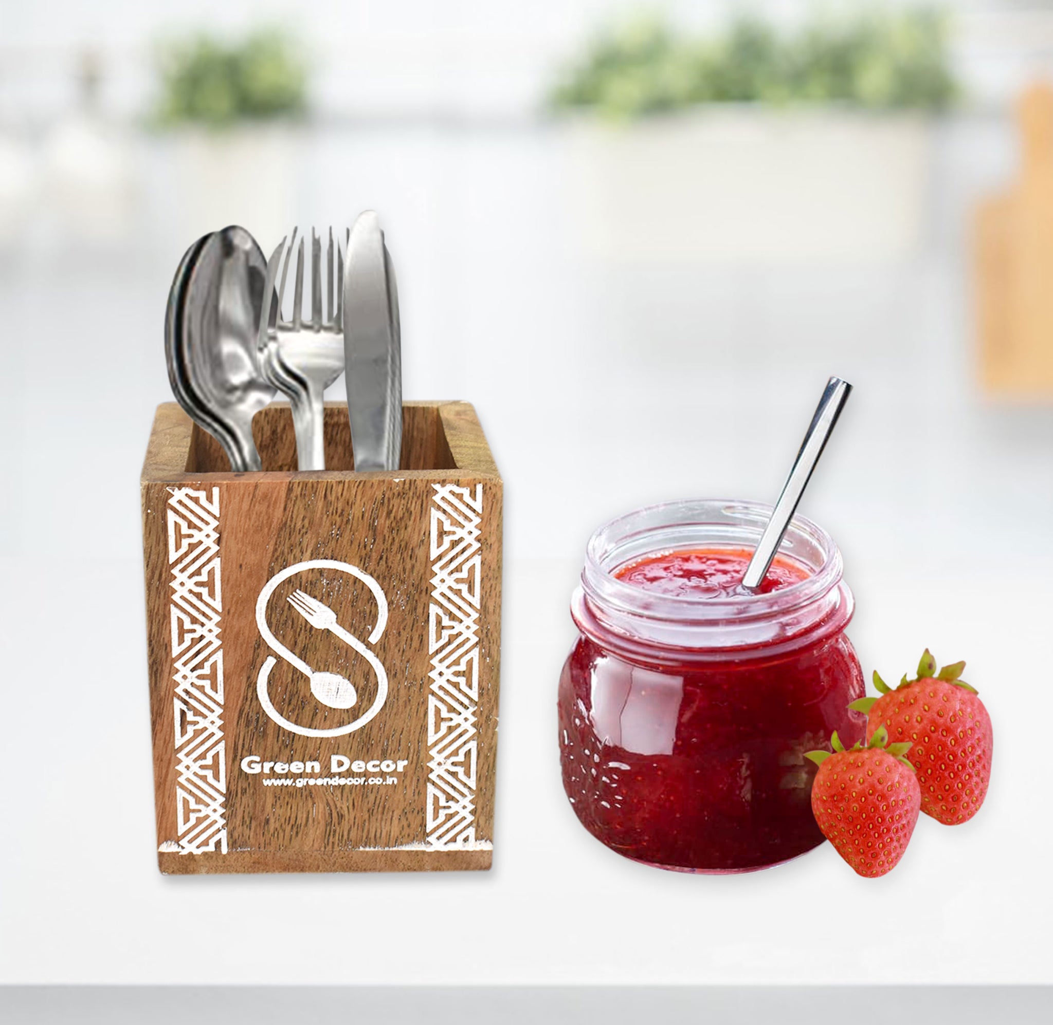 Wooden Cutlery Holder - Tribal Design (GD2280)