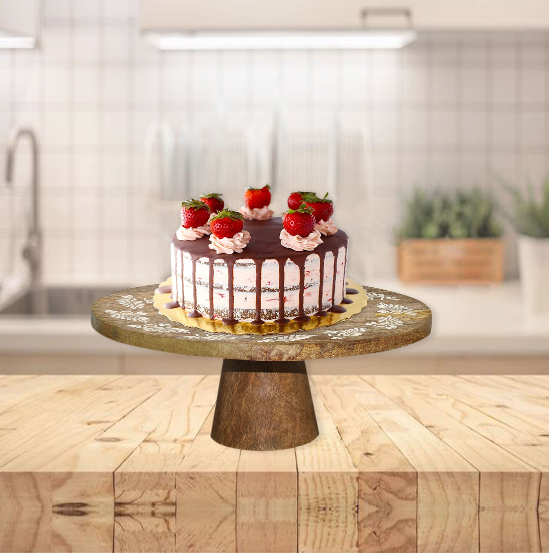 Wooden Engraved Cake Stand (GD1656)