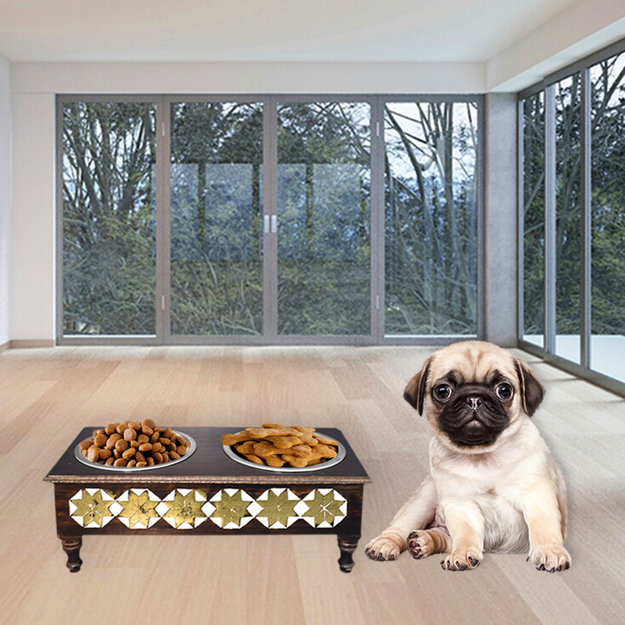 Wooden Carved Pet Feeder (GD2065)