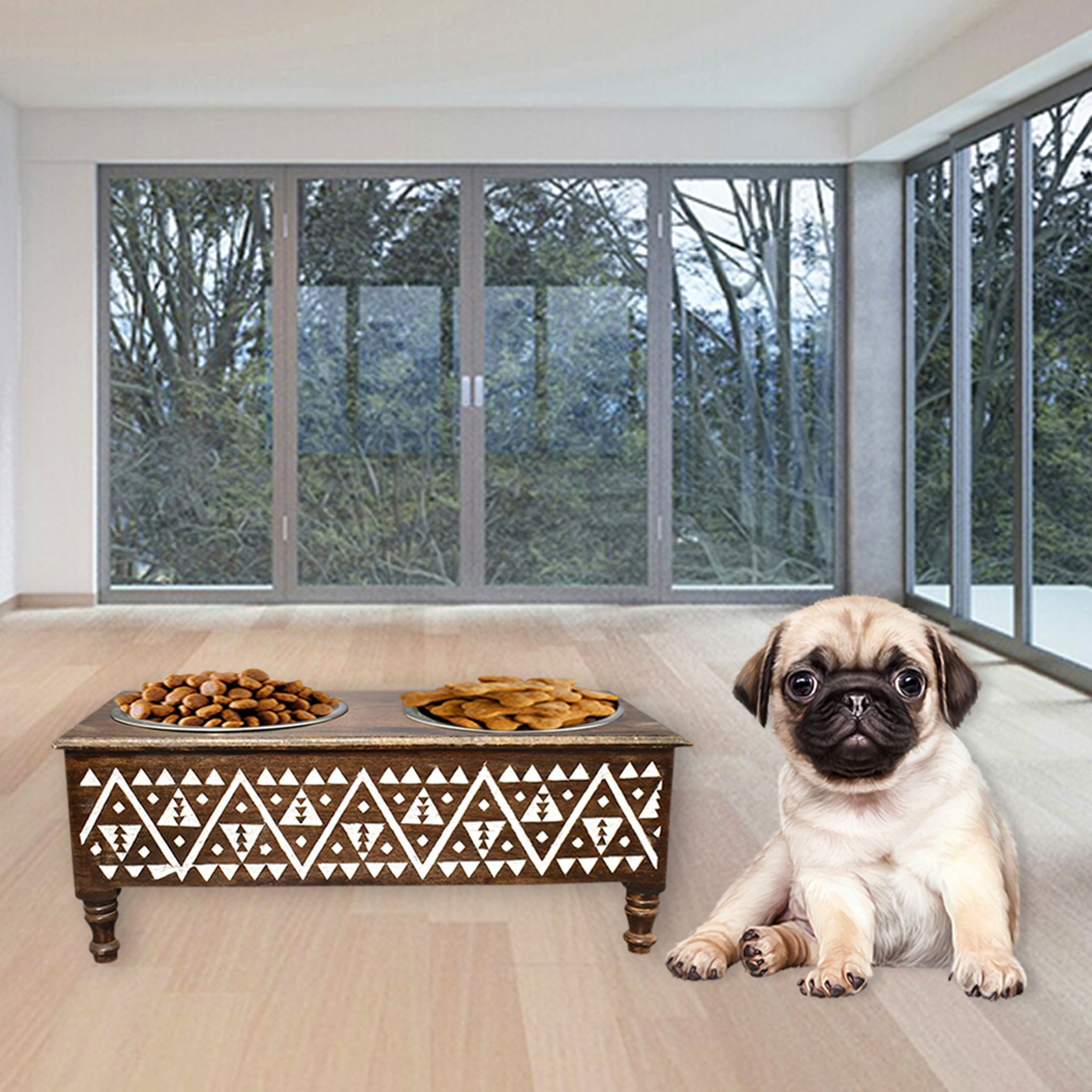 Wooden Carved Pet Feeder (GD2067)