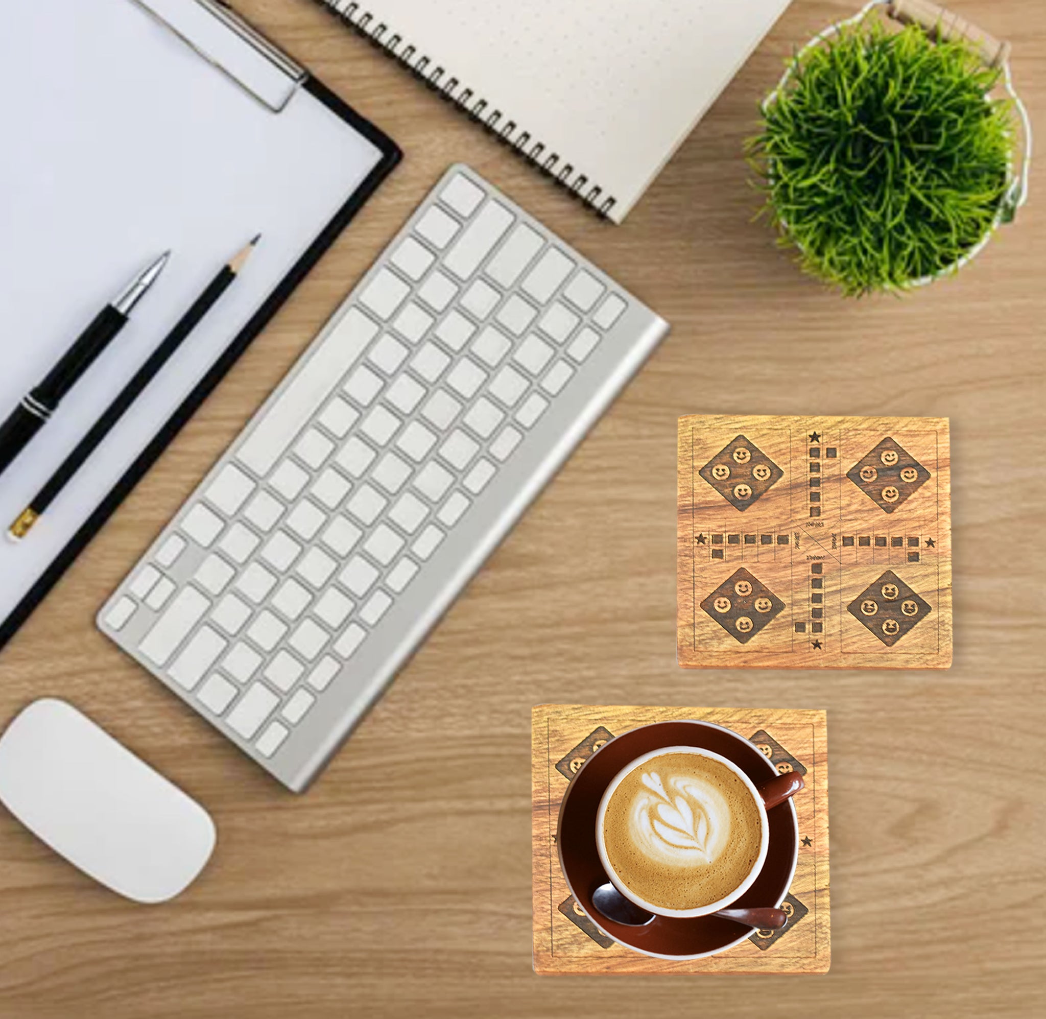 Wooden Engraved Coaster Set - Ludo Theme (GD2281)