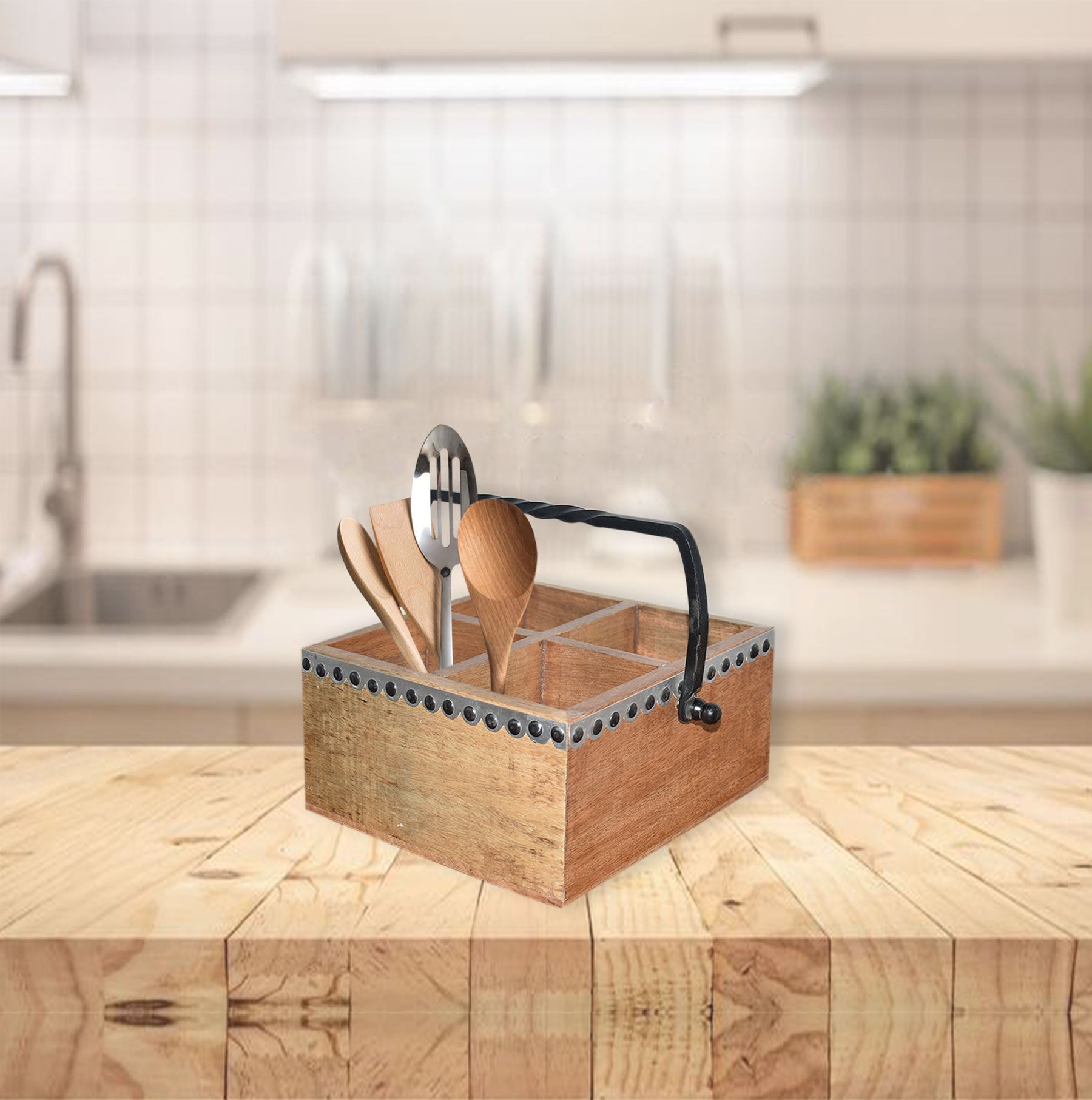 Cutlery Wooden Caddy (GD1639)