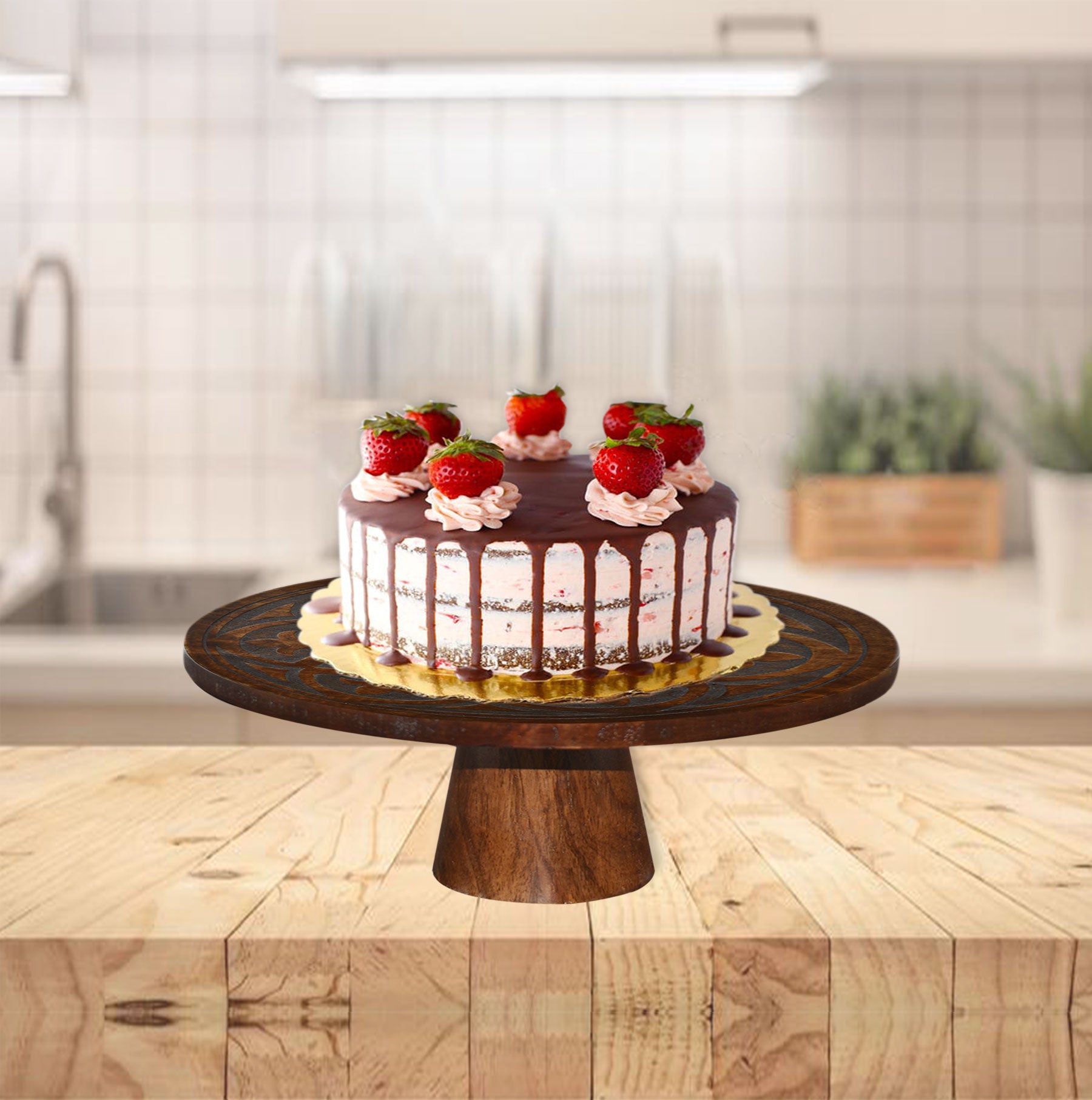 Wooden Engraved Cake Stand (GD1653)