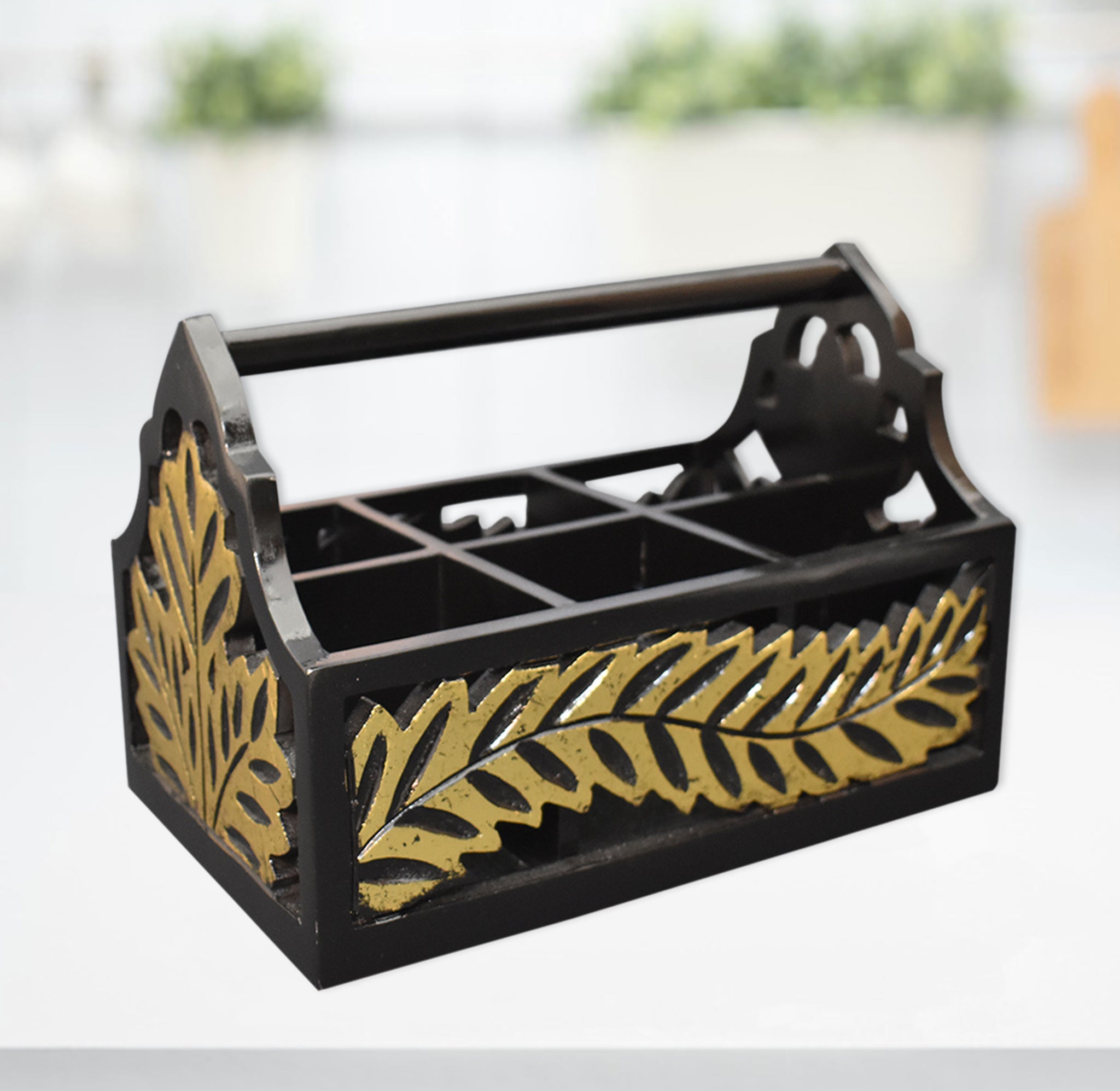 Wooden Handcrafted, Carved Bottle Caddy (GD2294)