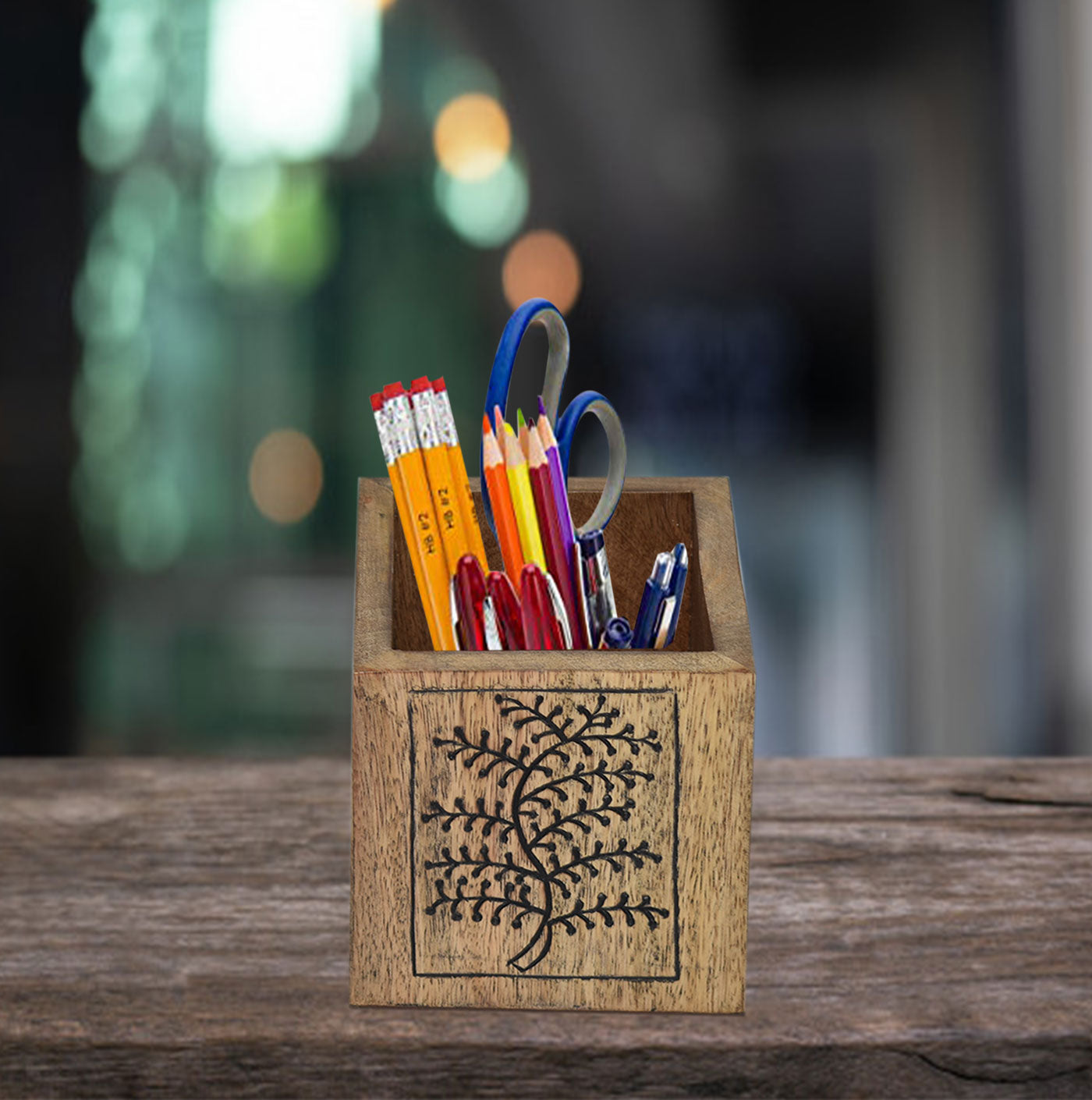 Wooden Engraved Pen Holder (GD1576)