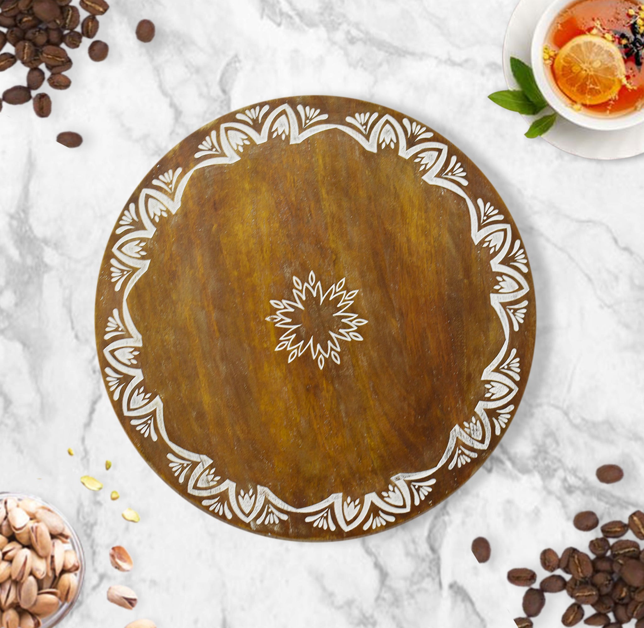 Wooden Engraved Lazy Susan - Floral (GD1650)