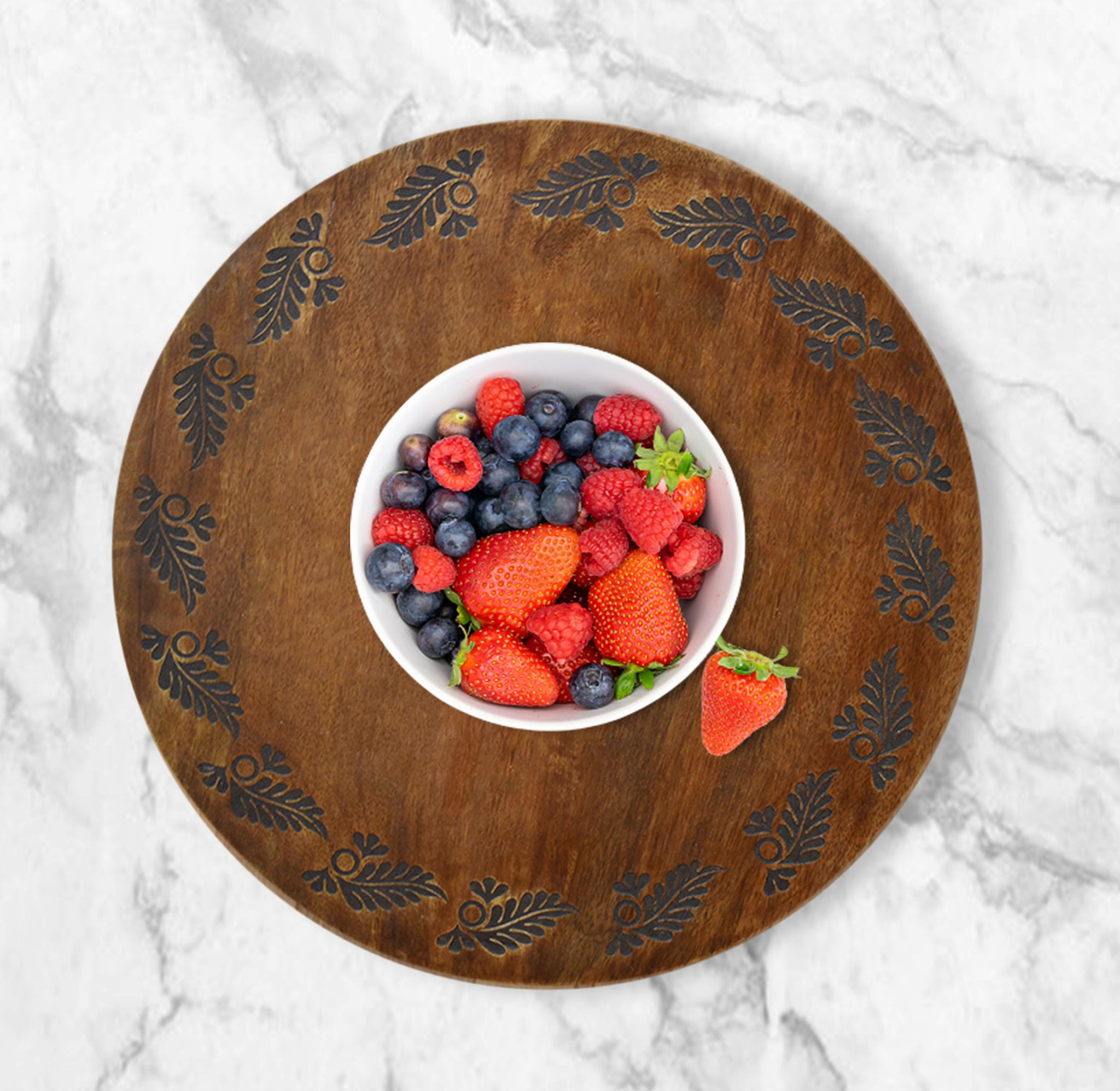 Wooden Engraved Lazy Susan - Floral Leaves (GD1651)