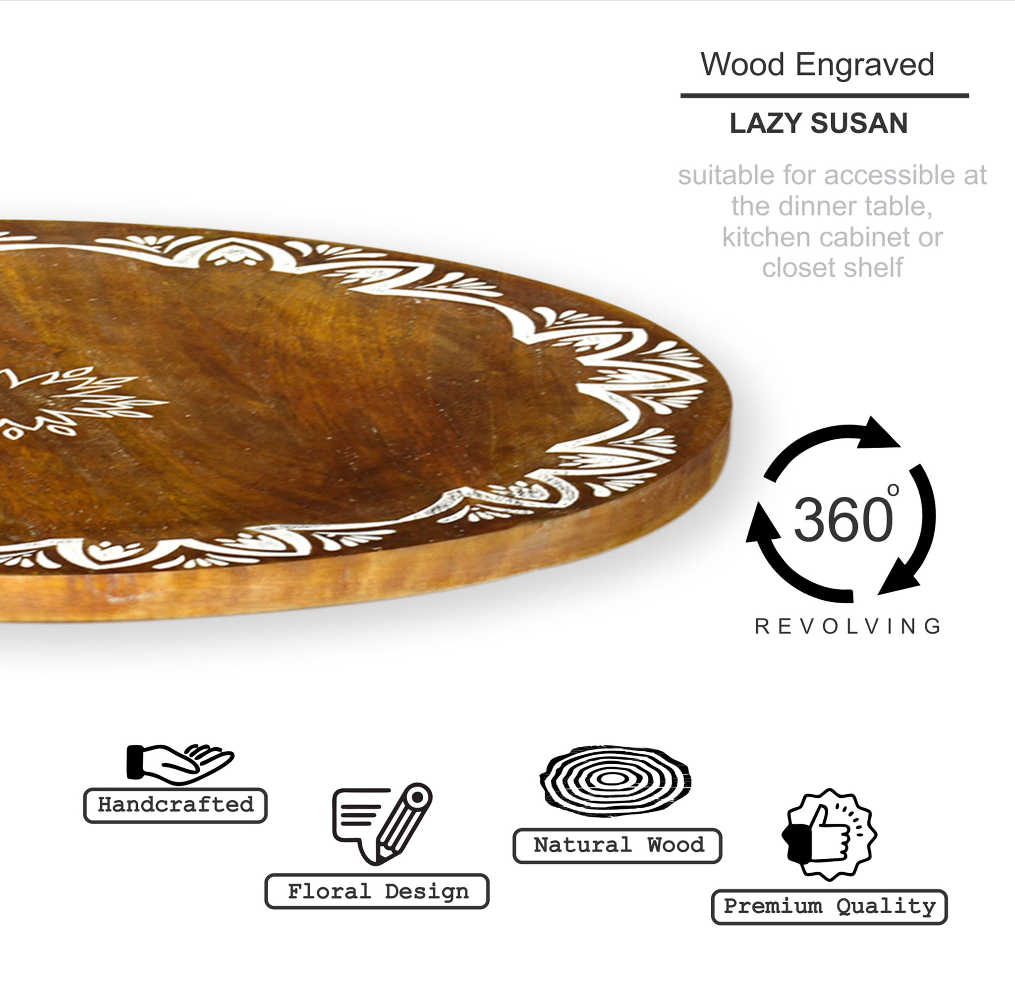 Wooden Engraved Lazy Susan - Floral (GD1650)