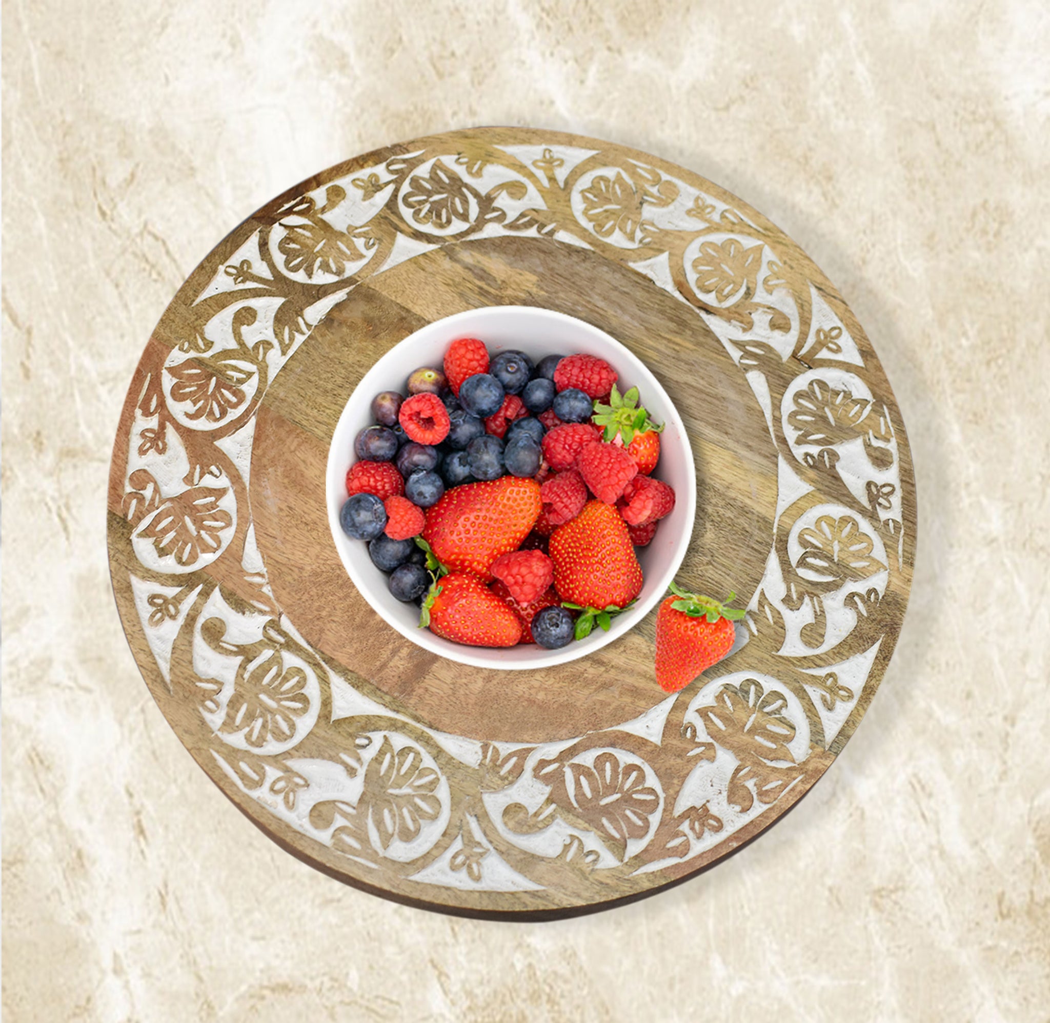 Wooden Carved Lazy Susan - Floral (GD2052)