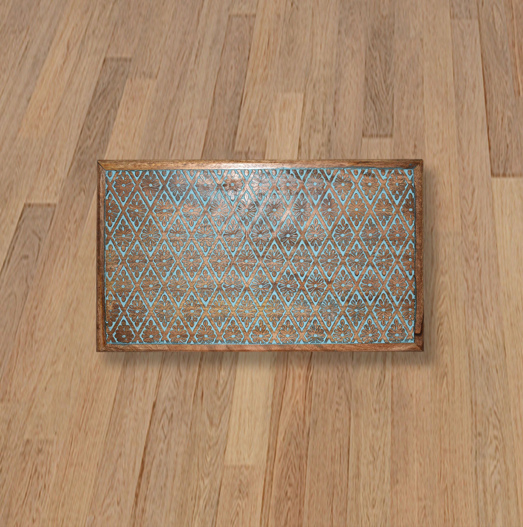 Wooden Carved Turquoise Trunk (GD1647)