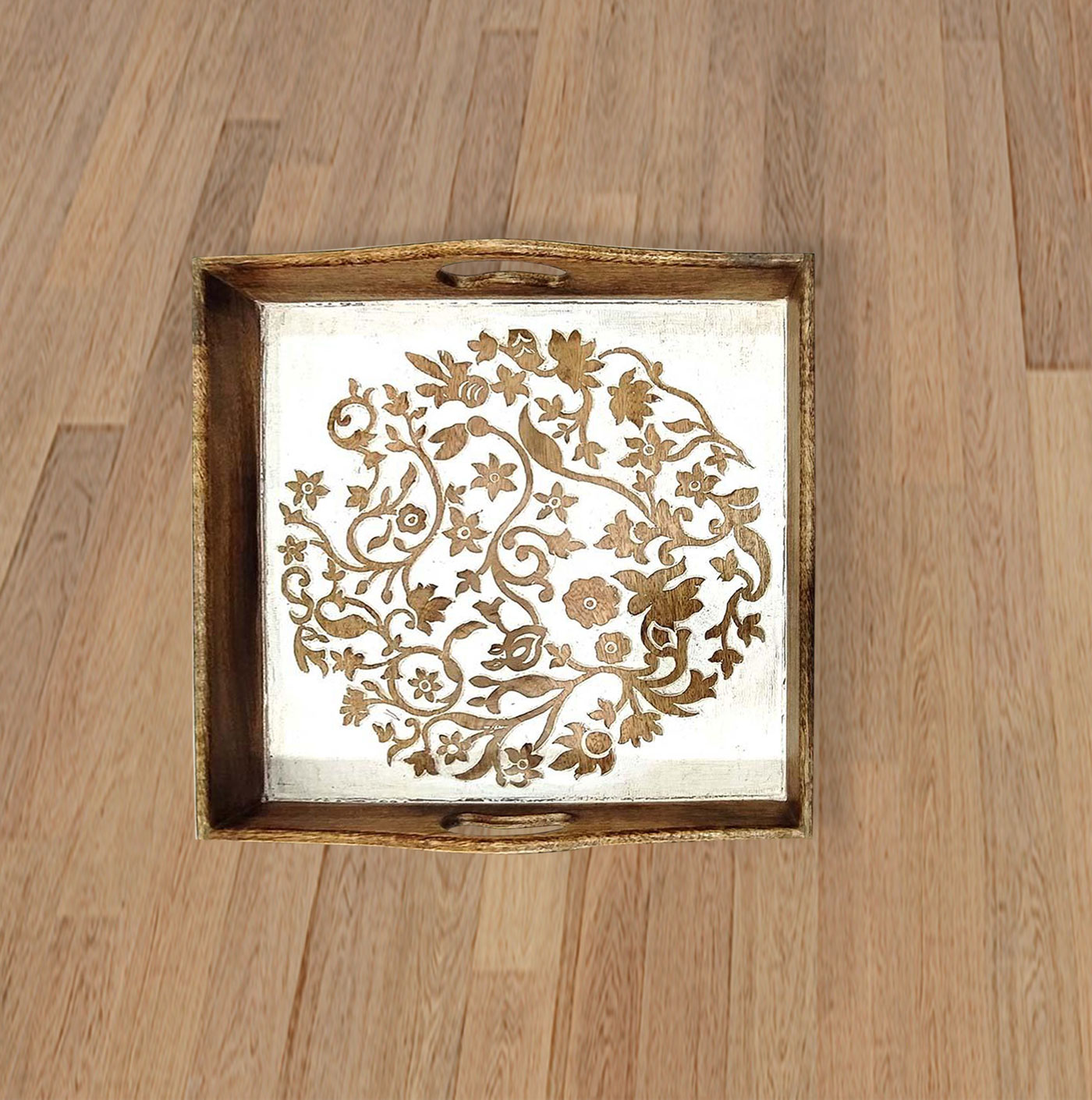 Wooden Carved Floral Tray (GD1290)