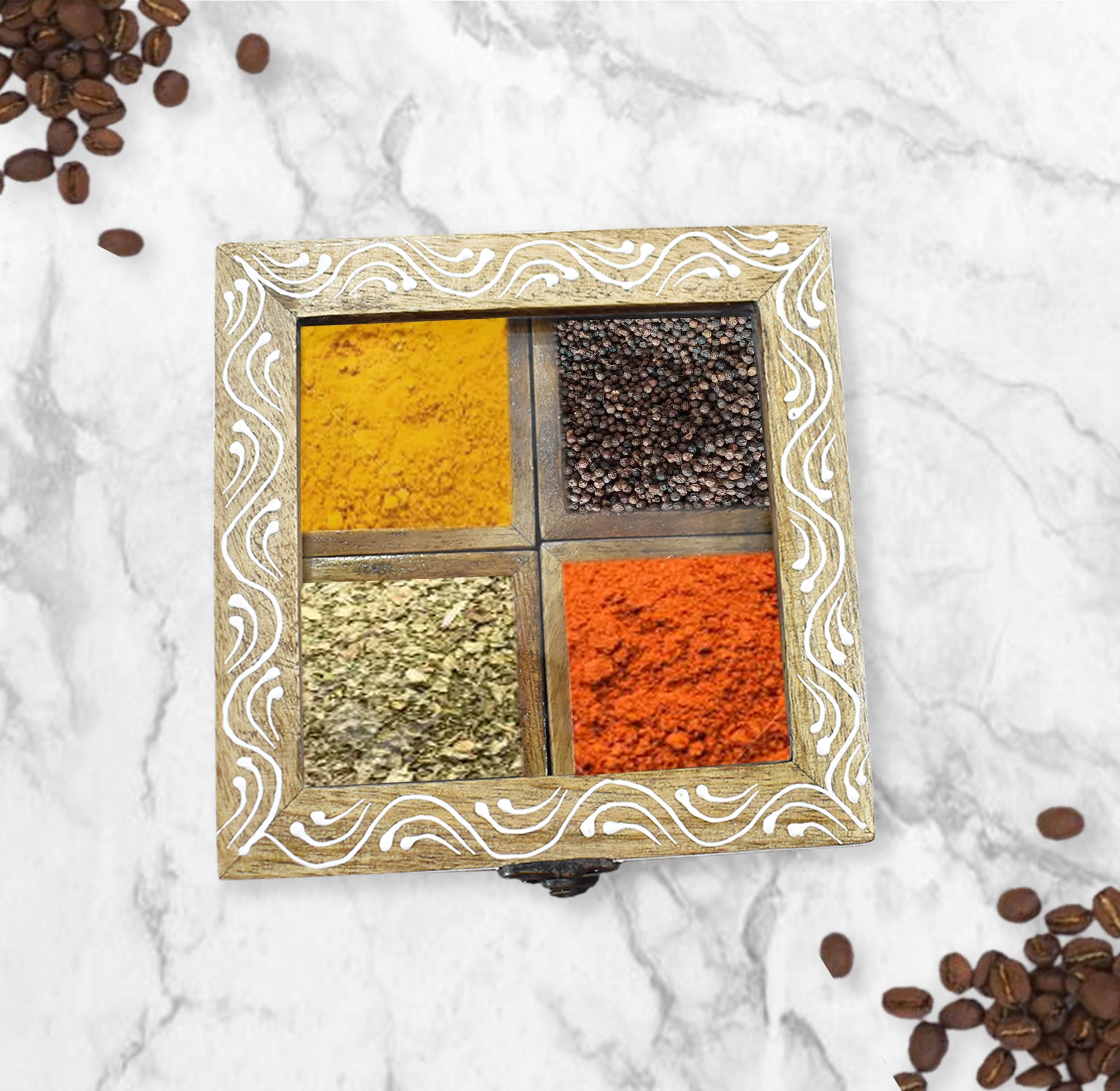 Handcrafted, Wooden Spice Box with Heena Painting (GD2300)