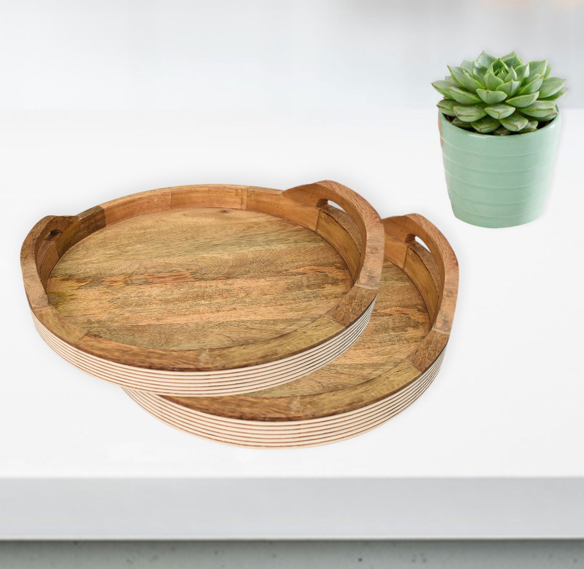 Wooden Carved Round Serving Tray Set (GD2282)