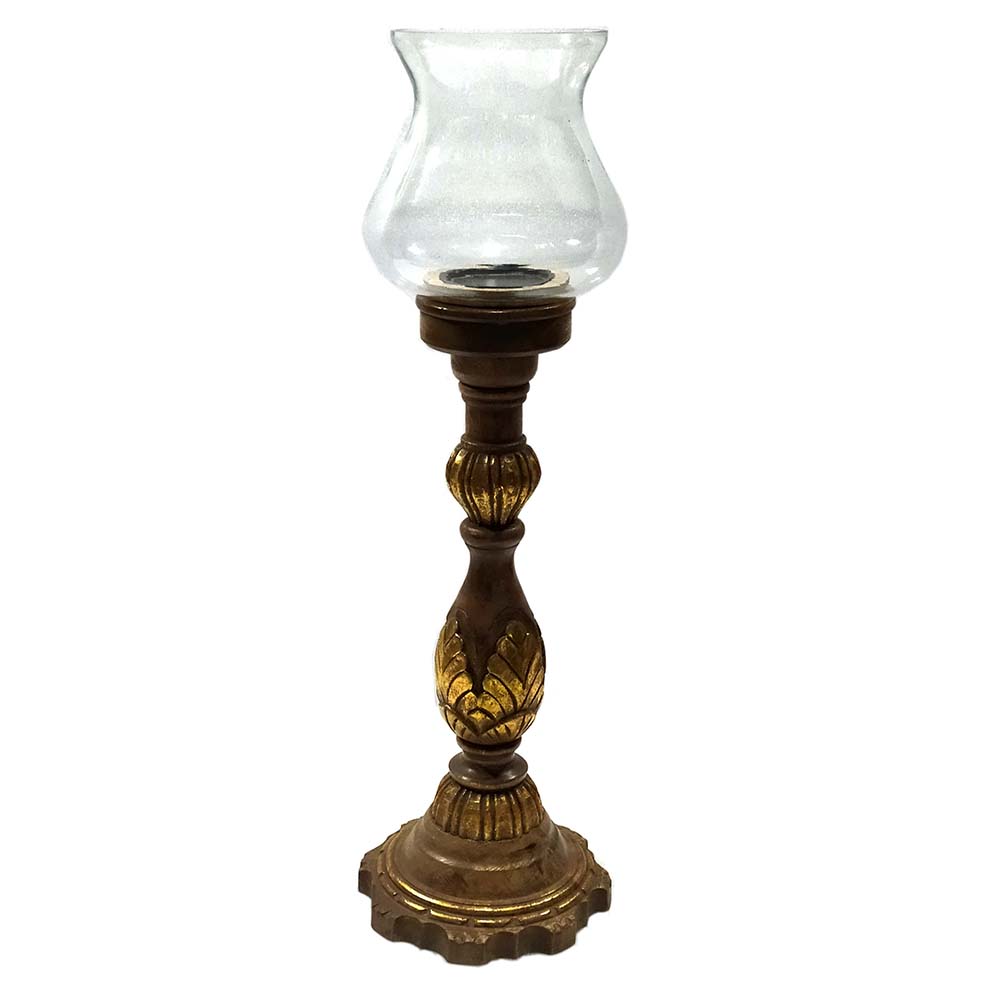 Wood  Glass Candle Holder